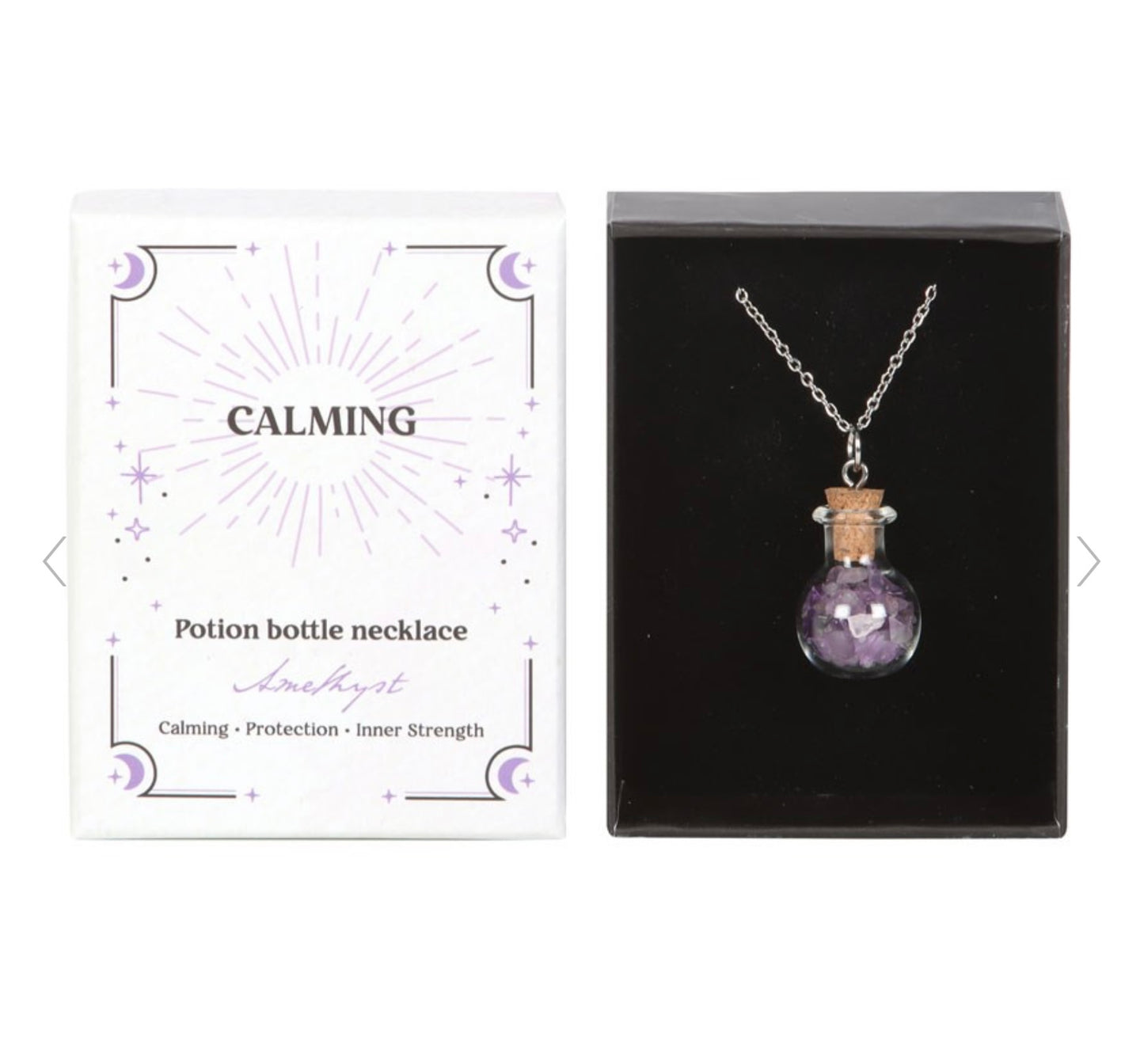 CALMING AMETHYST CRYSTAL CHIP POTION BOTTLE NECKLACE