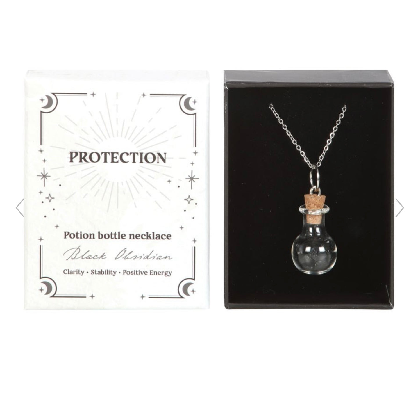 PROTECTION BLACK OBSIDIAN CRYSTAL CHIP POTION BOTTLE NECKLACE