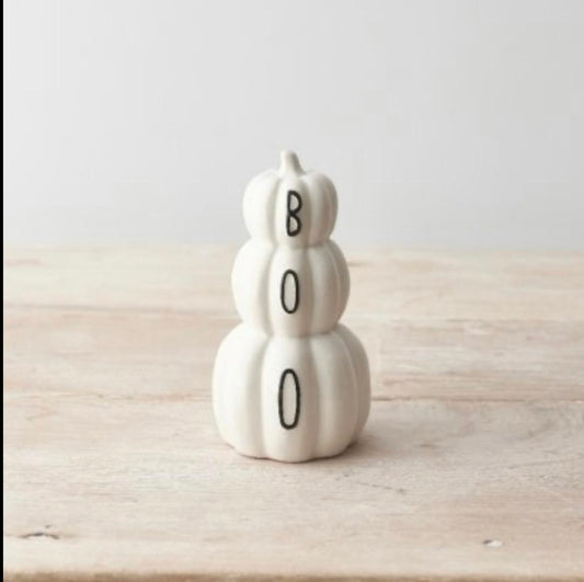 WHITE PUMPKIN STACK, CERAMIC 12CM