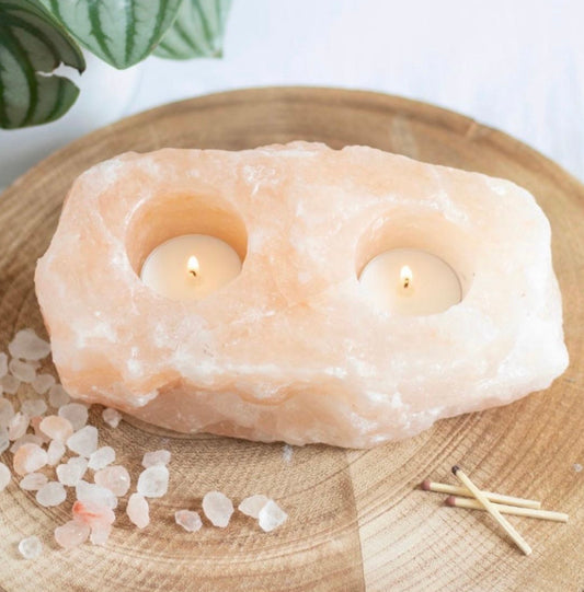 100% Natural Himalayan salt double tea light holder.