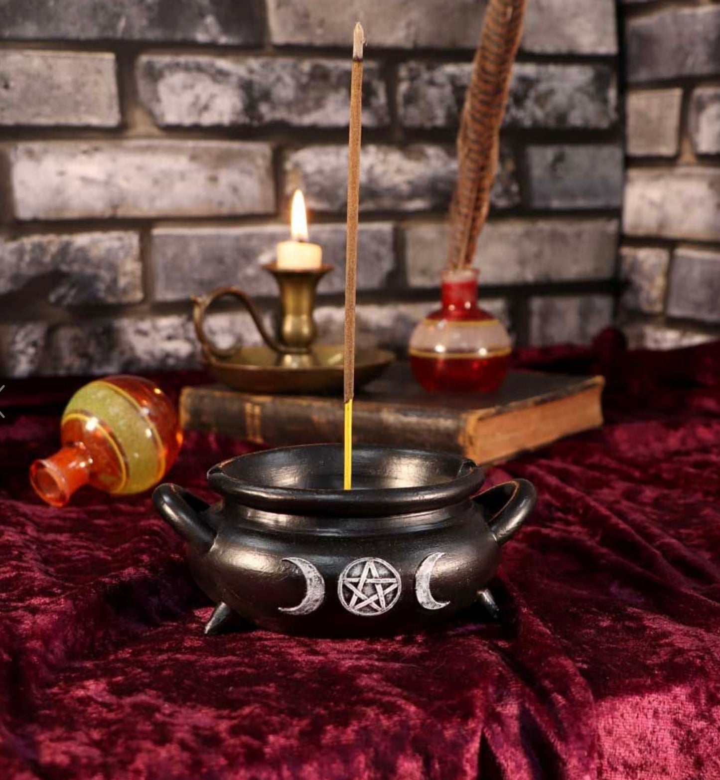 Cauldron Bubble Witch Wiccan Incense Stick Burner 13cm