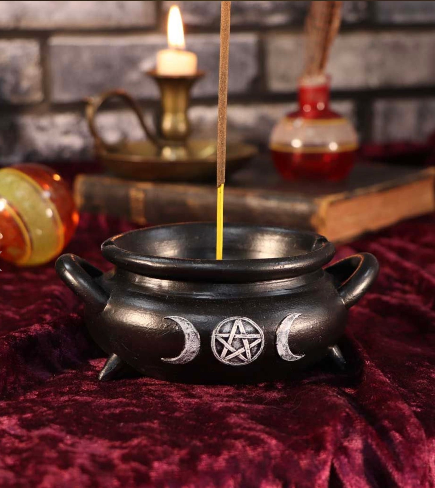 Cauldron Bubble Witch Wiccan Incense Stick Burner 13cm