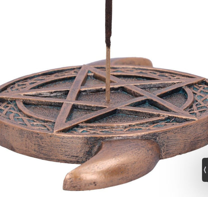 Bronze Triple Moon Pentacle Incense Burner 15.5cm